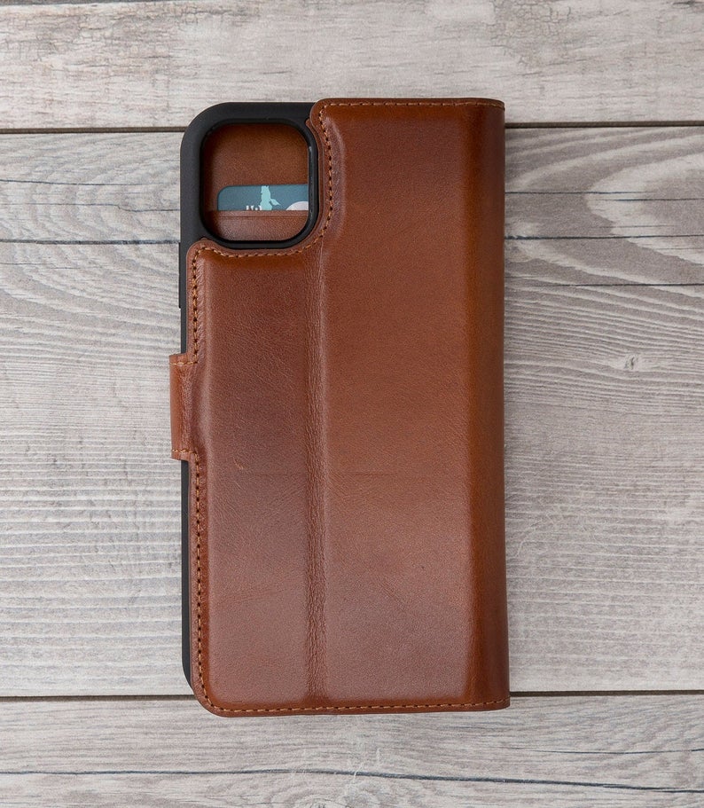 Burnished Brown Leather Magnetic Wallet Case for iPhone 11 Models