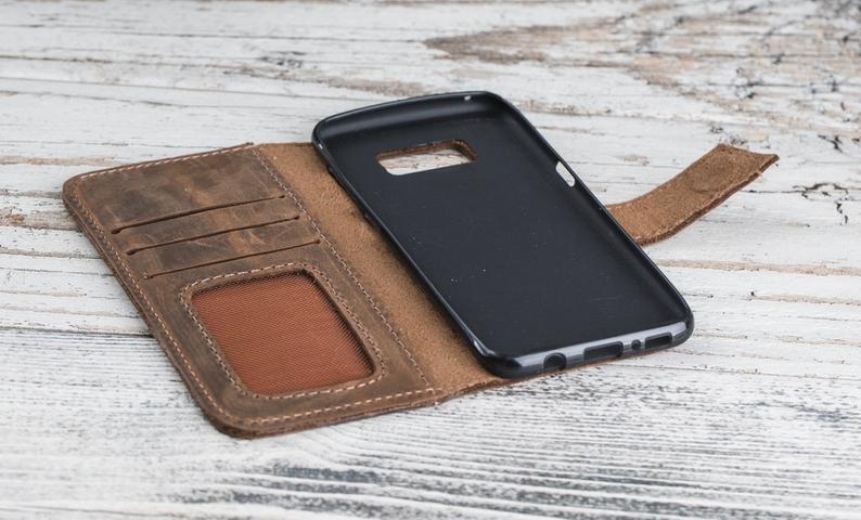 Handmade Brown Leather Wallet Case for iPhone 7 / 7 Plus and 8 / 8 Plus