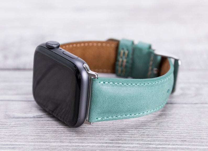 Sea Green Leather Classic Apple Watch Band