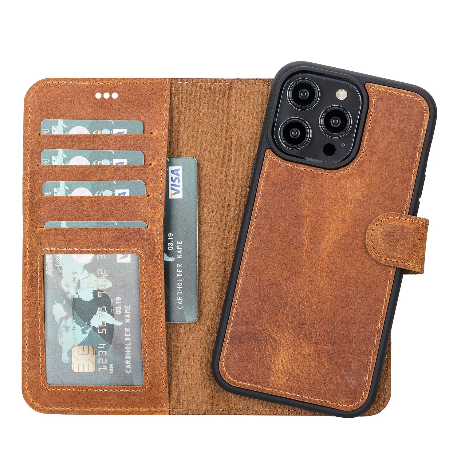 Camel Brown Leather Wallet Case for iPhone 14 PRO (6.1")